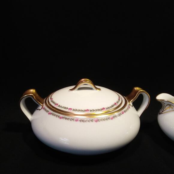 Haviland Limoges France Schleiger 985 Creamer n Sugar Pink Roses Gold Trim - Picture 3 of 14